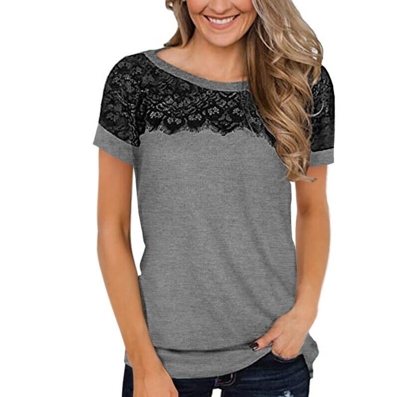 Lace Short Sleeve Round Neck T-Shirt Tops