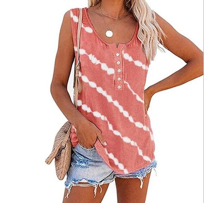 Tie-dye Printed Buttons Sleeveless Tank Top