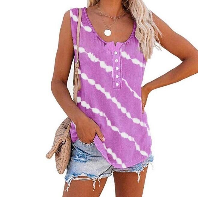 Tie-dye Printed Buttons Sleeveless Tank Top