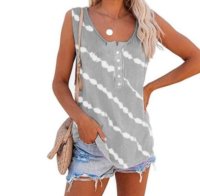 Tie-dye Printed Buttons Sleeveless Tank Top