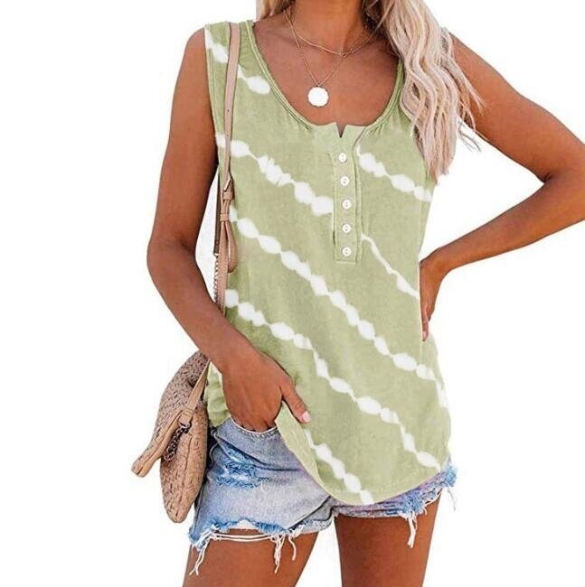 Tie-dye Printed Buttons Sleeveless Tank Top