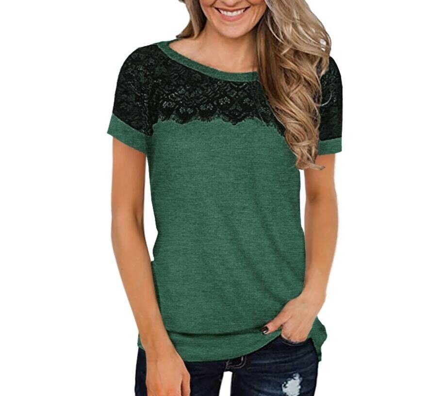 Lace Short Sleeve Round Neck T-Shirt Tops