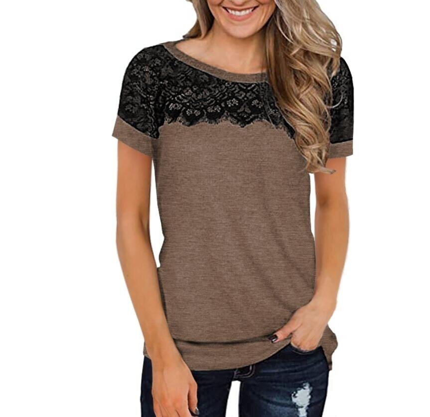 Lace Short Sleeve Round Neck T-Shirt Tops