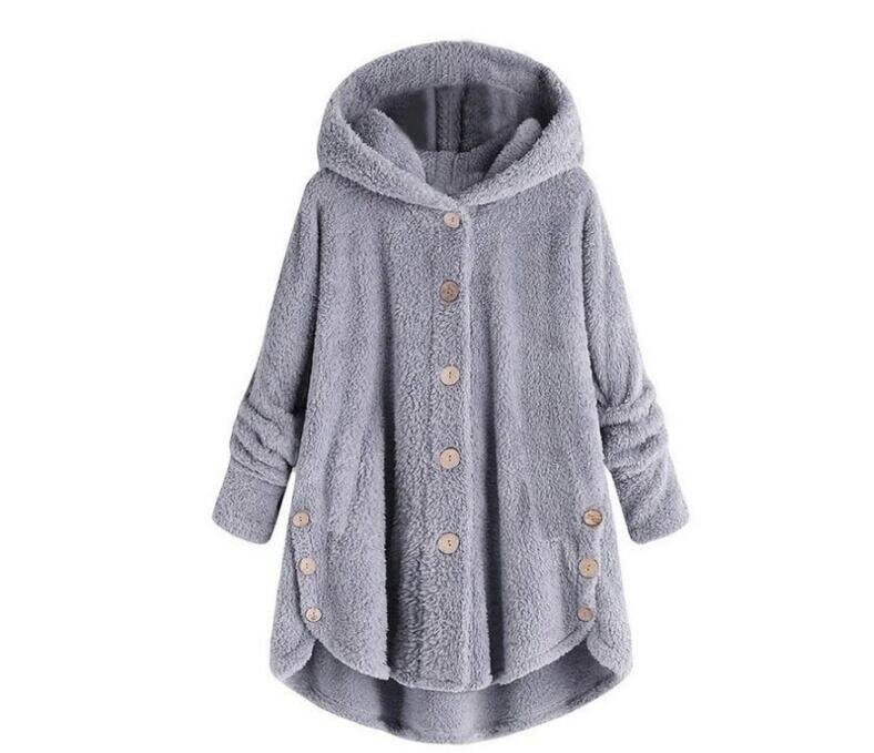 Cozy Hooded Sherpa Hem Button Sweater