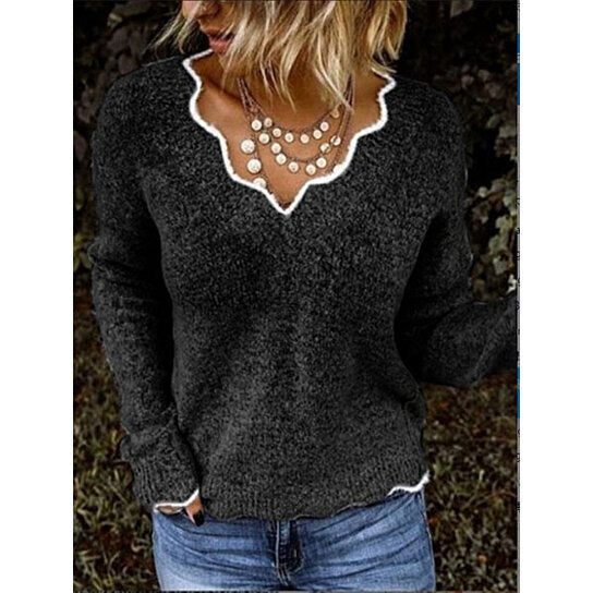 Wave Collar Block Holiday Sweater