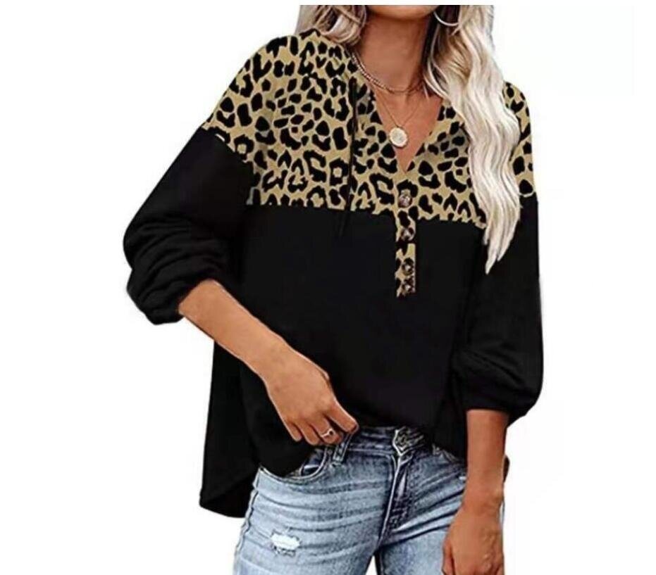 Leopard Print Long Sleeve Round Neck Sweatshirt