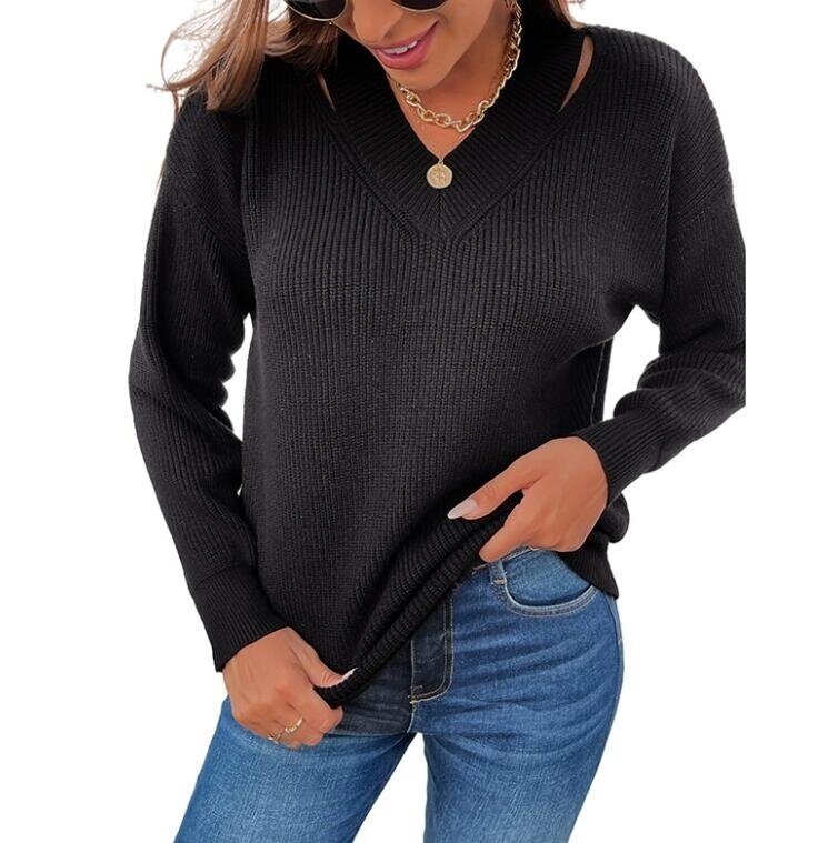 V-neck Knit Sweater Pullovers Tops