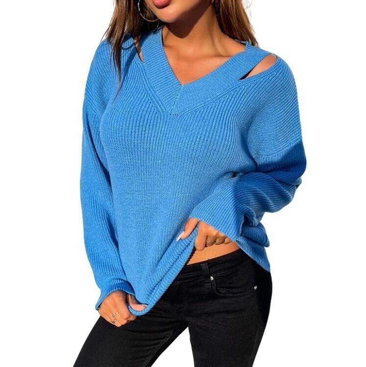 V-neck Knit Sweater Pullovers Tops