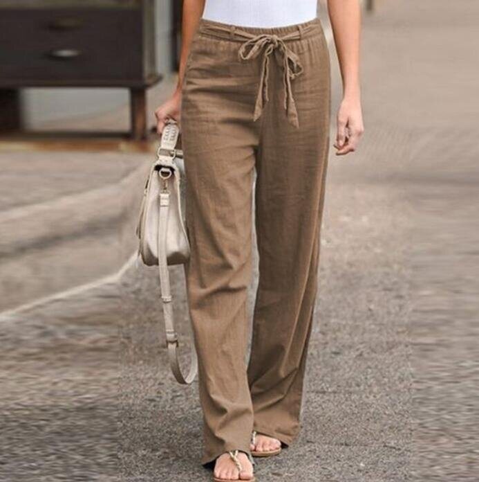 Comfy High Waist Wide Leg Linen Pants with Pockets