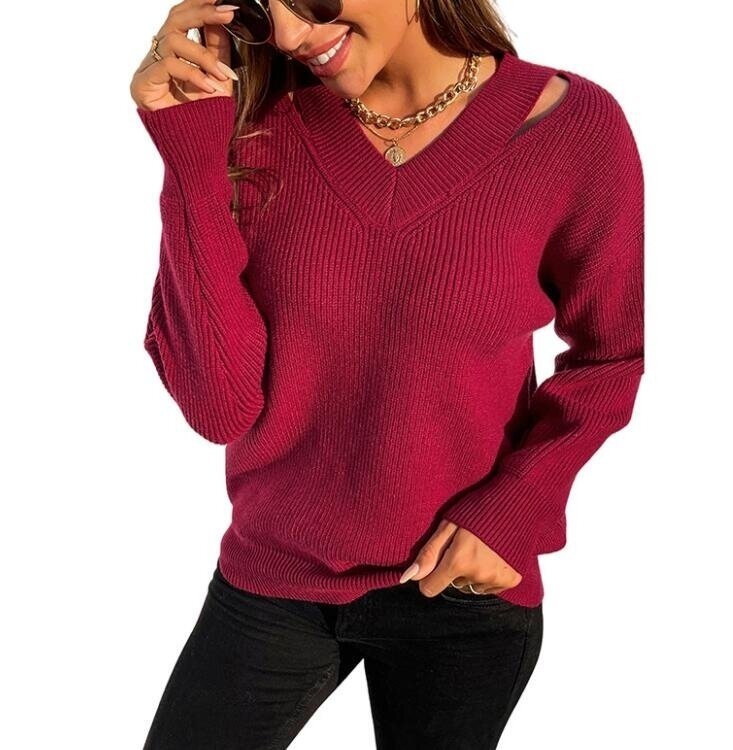 V-neck Knit Sweater Pullovers Tops