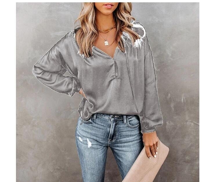 V Neck Long Sleeve Blouse Shirt