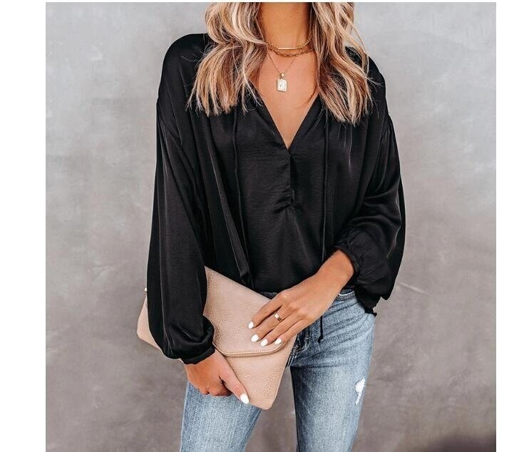 V Neck Long Sleeve Blouse Shirt