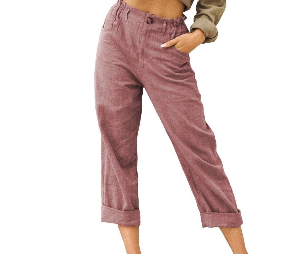 Cotton Linen Loose High Waist Casual Trousers