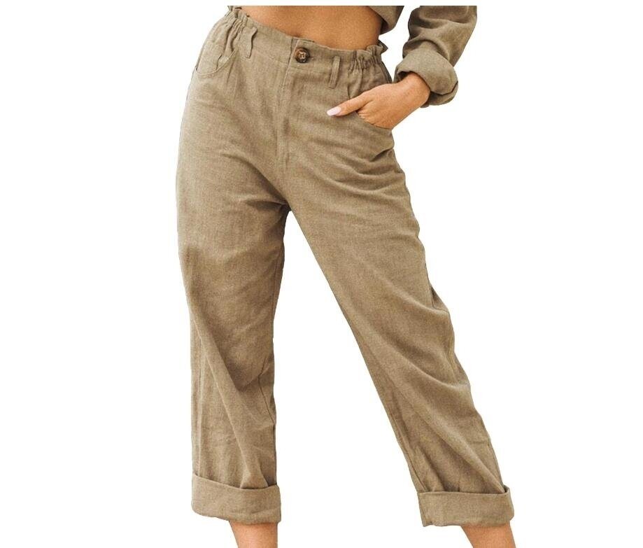 Cotton Linen Loose High Waist Casual Trousers