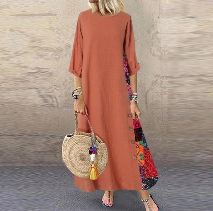 Linen Long Sleeve Bohemian Maxi Dress