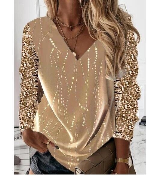 Sequins Party Loosen V Neck Shirts & Tops