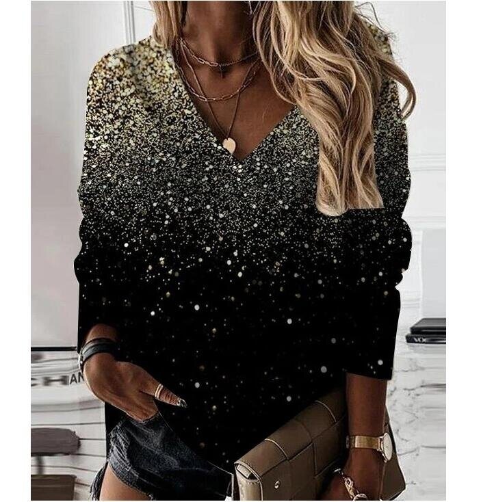 Sequins Party Loosen V Neck Shirts & Tops