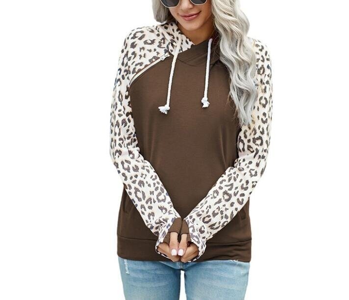 Leopard Print Pocket Zipper Hoodie Sweatshirt