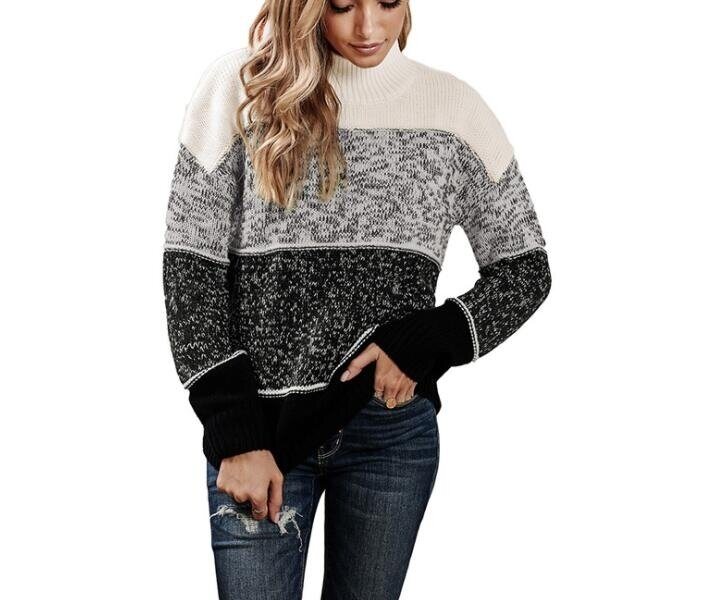 Crew Neck Long Sleeve Pullover Knitted Sweater