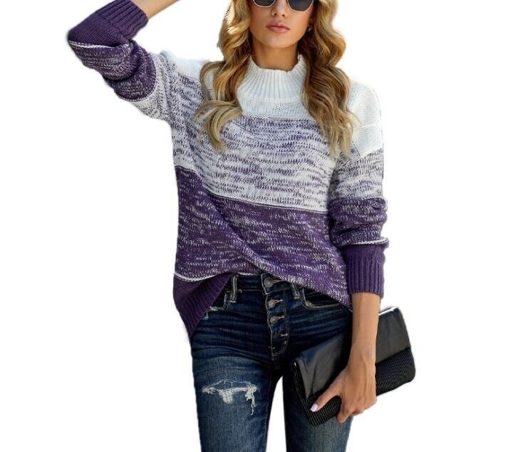 Crew Neck Long Sleeve Pullover Knitted Sweater