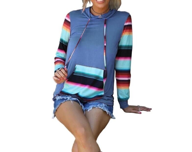 Striped Rainbow Hooded Casual Sweatshirt