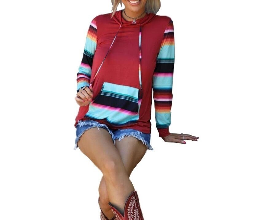 Striped Rainbow Hooded Casual Sweatshirt