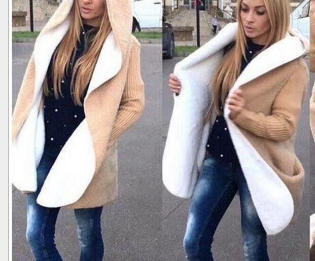 Sherpa Hooded Round Knitted Sweater Cardigan