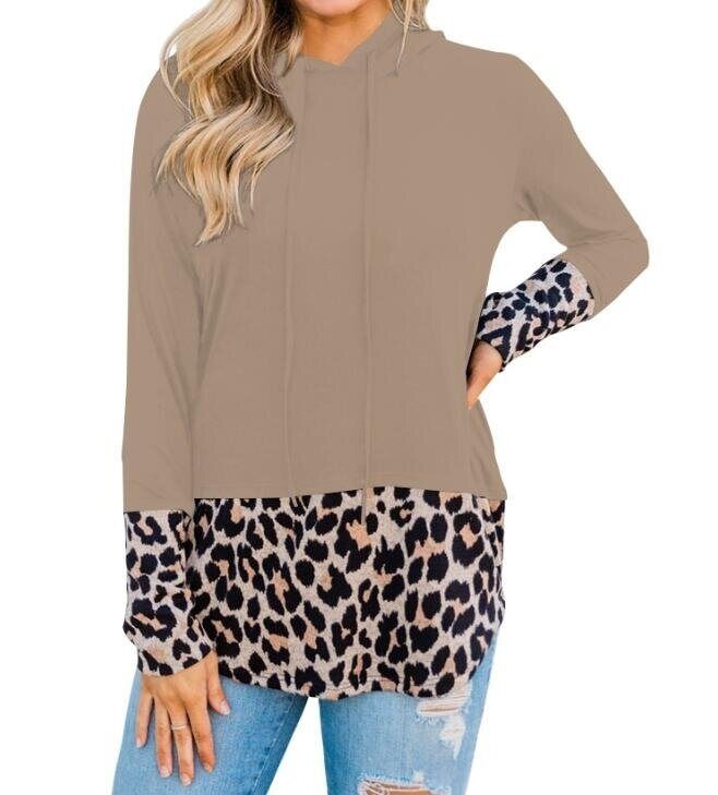 Leopard Print Long Sleeve Hoodies Tops