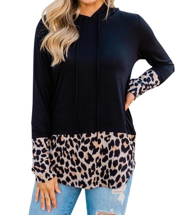 Leopard Print Long Sleeve Hoodies Tops