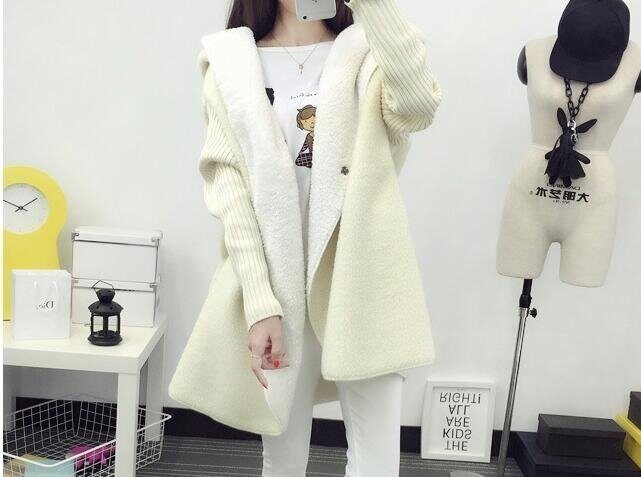 Sherpa Hooded Round Knitted Sweater Cardigan