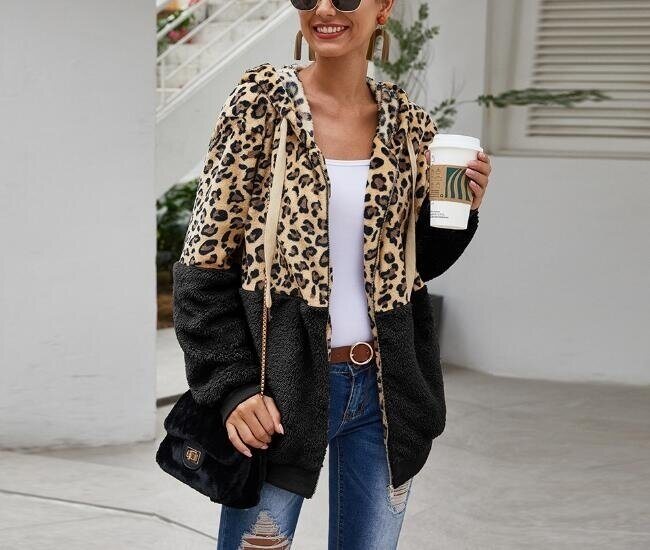 Leopard Sherpa Zip Sweater