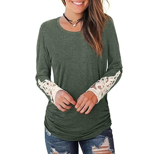 Women Lace Long Sleeve Tunic Top Blouse