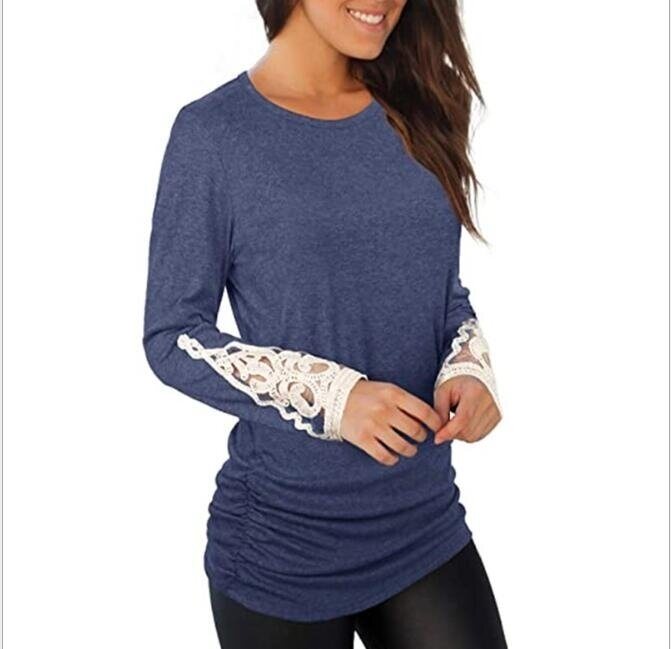 Women Lace Long Sleeve Tunic Top Blouse