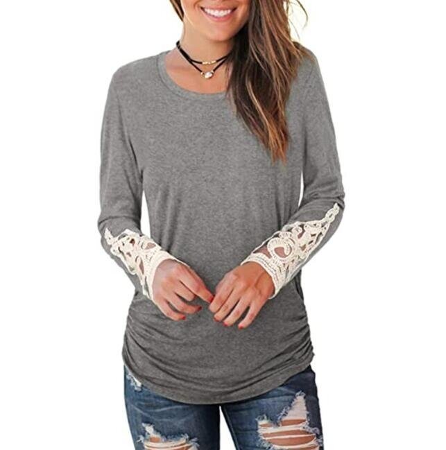 Women Lace Long Sleeve Tunic Top Blouse