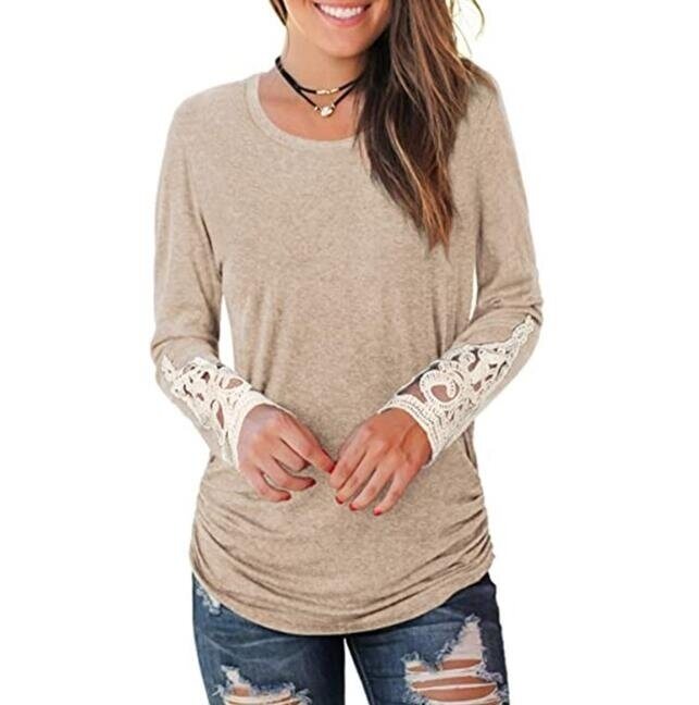 Women Lace Long Sleeve Tunic Top Blouse