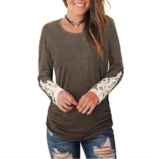 Women Lace Long Sleeve Tunic Top Blouse