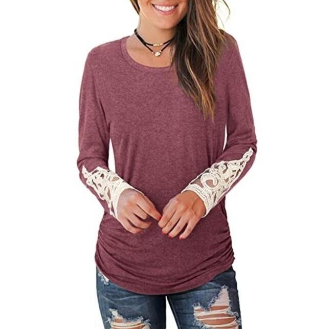 Women Lace Long Sleeve Tunic Top Blouse