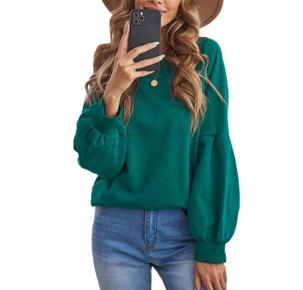 Lantern Sleeve Round Neck Sweatshirt(5 Colors,S-XXL)