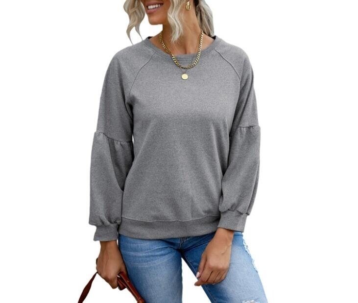 Lantern Sleeve Round Neck Sweatshirt(5 Colors,S-XXL)