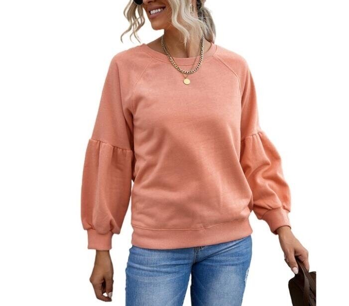 Lantern Sleeve Round Neck Sweatshirt(5 Colors,S-XXL)