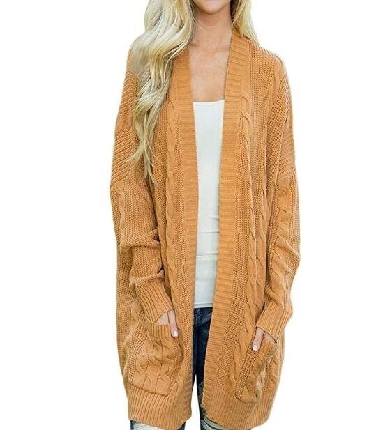 Womens Sweater Open Front Knit Texture Long Cardigan Sweater Coat