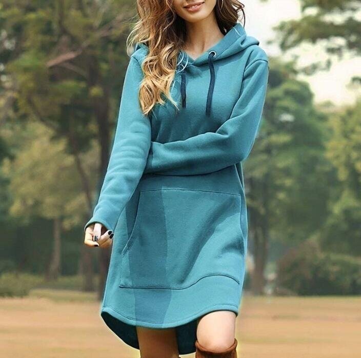 Women's Casual Hoodie Dress with Kangaroo Pocket