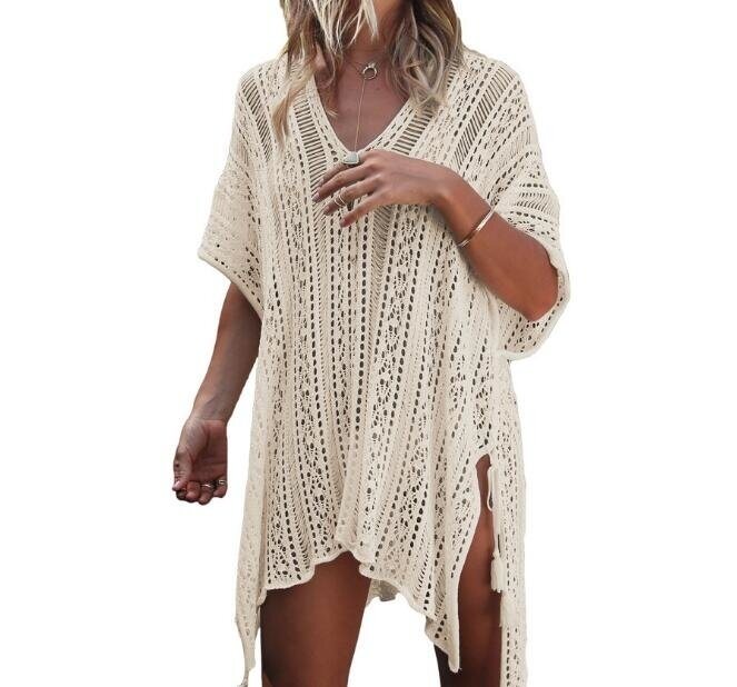 Hollow Out Swimwear Swimsuit Cover UP Knitted Beach Dresses