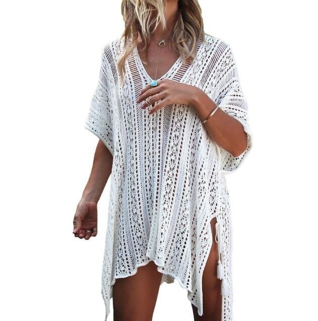 Hollow Out Swimwear Swimsuit Cover UP Knitted Beach Dresses