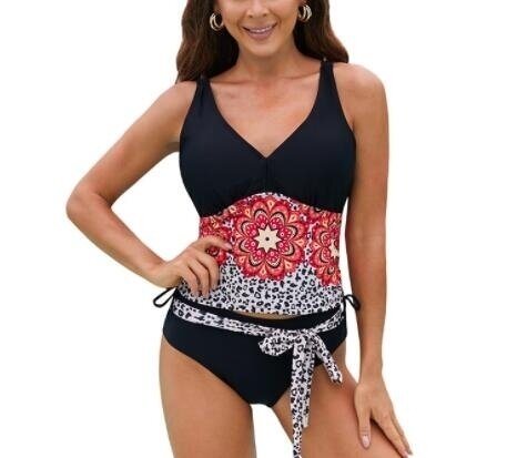 Printed Tankini Top with Triangle Briefs Swimsuit