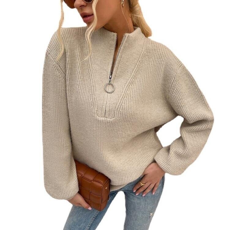 Half Zipper Knit Sweater Pullover Top