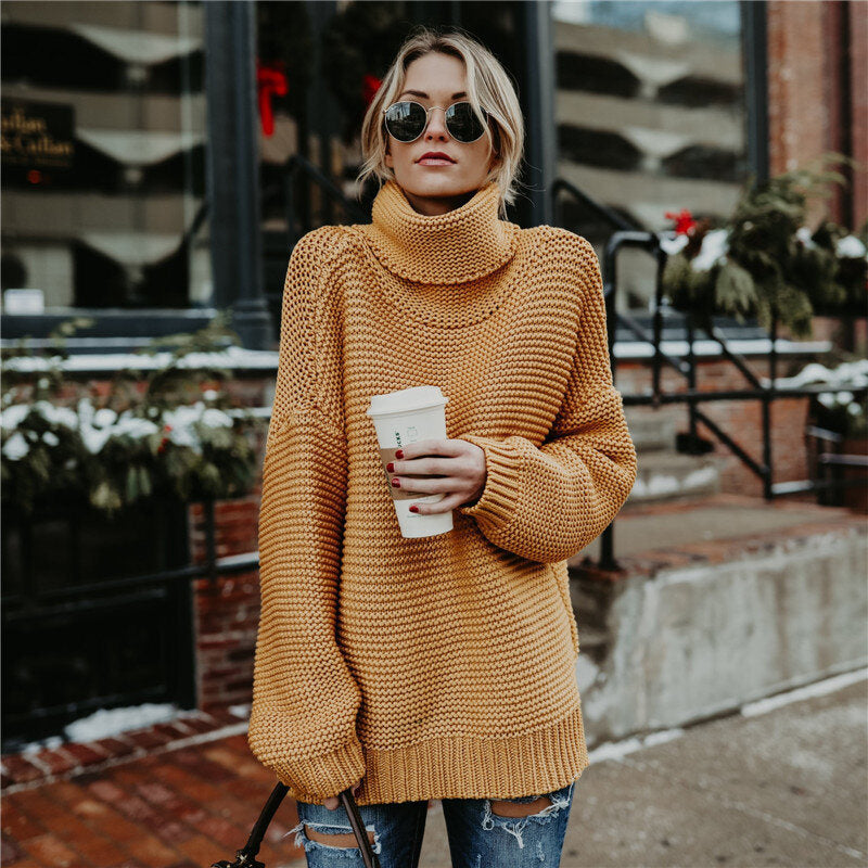 Womens Sweater Vintage Twist Knit Long Sleeve Roll Neck Jumper Sweater Pullover