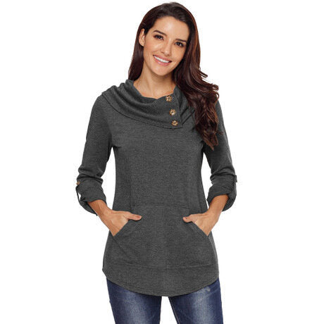 Womens Tunic Casual Pile Collar Button Tunic Top Blouse T-Shirt