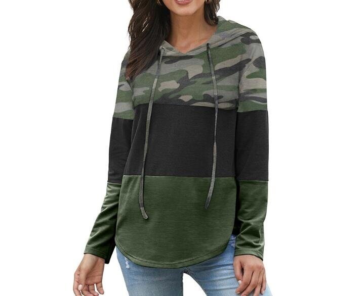 Women Hoodies Tops Floral Printed Long Sleeve Pocket Drawstring Sweatshirt with Pocket