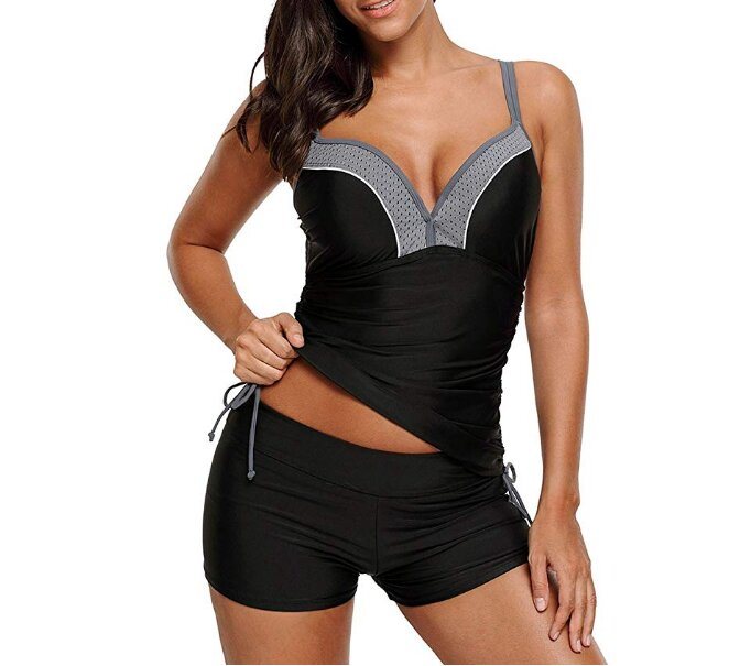 Push up Tankini Top Swimsuit with High Waist Boyshort S-XXXL